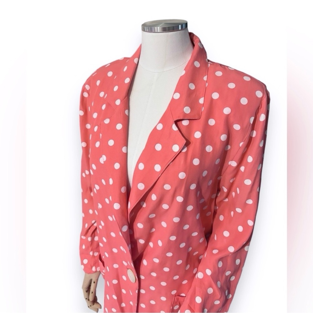 BRITTANY NICOLE Pink Polka-Dot Single Button Blazer VINTAGE